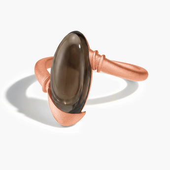 18KT Rose Gold Vermeil Elongated Oval Smoky Quartz Sculptural Statement Ring - Cove Front View