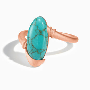 18KT Rose Gold Vermeil Elongated Oval Turquoise Sculptural Statement Ring - Cove Front View