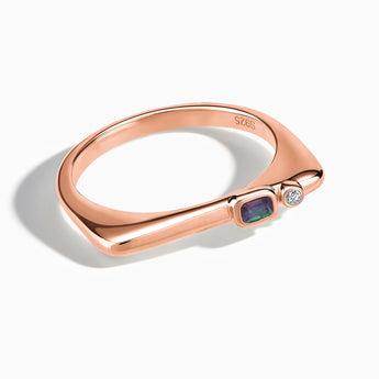 18KT Rose Gold Vermeil Emerald Cut Alexandrite Puzzle Stacking Ring - Minimal Align Front View