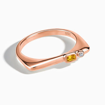 18KT Rose Gold Vermeil Emerald Cut Citrine Puzzle Stacking Ring - Minimal Align Front View