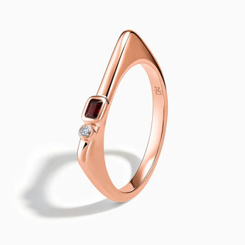 18KT Rose Gold Vermeil Emerald Cut Garnet Puzzle Stacking Ring - Minimal Align Side View