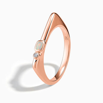 18KT Rose Gold Vermeil Emerald Cut Opal Puzzle Stacking Ring - Minimal Align Side View