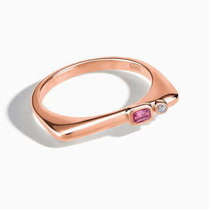 18KT Rose Gold Vermeil Emerald Cut Pink Tourmaline Puzzle Stacking Ring - Minimal Align Front View