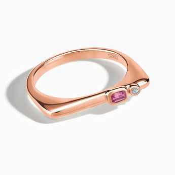 18KT Rose Gold Vermeil Emerald Cut Pink Tourmaline Puzzle Stacking Ring - Minimal Align Front View