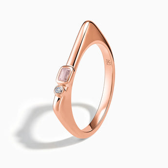 18KT Rose Gold Vermeil Emerald Cut Rose Quartz Puzzle Stacking Ring - Minimal Align Side View