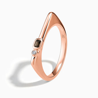 18KT Rose Gold Vermeil Emerald Cut Smoky Quartz Puzzle Stacking Ring - Minimal Align Side View