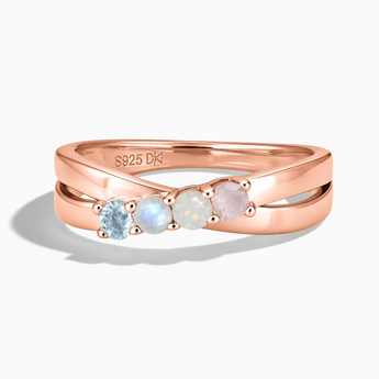 18KT Rose Gold Vermeil Ethereal Mirage Four Round Stone Crossover Ring - Seasons Rhythm Front View