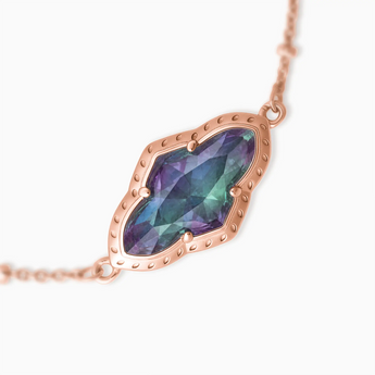 18KT Rose Gold Vermeil Flower Alexandrite Bezel Bracelet - Retro Charm Detail View