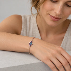 18KT Rose Gold Vermeil Flower Alexandrite Bezel Bracelet Retro Charm Model Shot