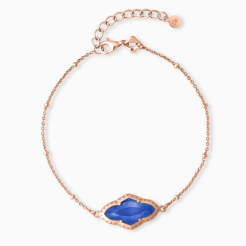 18KT Rose Gold Vermeil Flower Blue Sapphire Bezel Bracelet - Retro Charm Front View