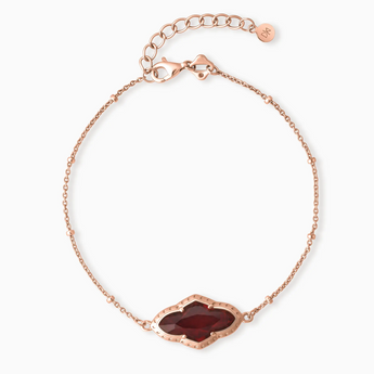 18KT Rose Gold Vermeil Flower Garnet Bezel Bracelet - Retro Charm Front View
