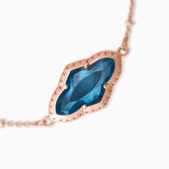 18KT Rose Gold Vermeil Flower London Blue Topaz Bezel Bracelet - Retro Charm Detail View