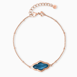18KT Rose Gold Vermeil Flower London Blue Topaz Bezel Bracelet - Retro Charm Front View