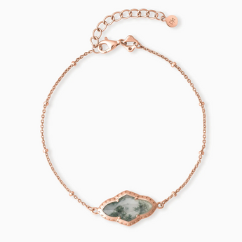 18KT Rose Gold Vermeil Flower Moss Agate Bezel Bracelet - Retro Charm Front View