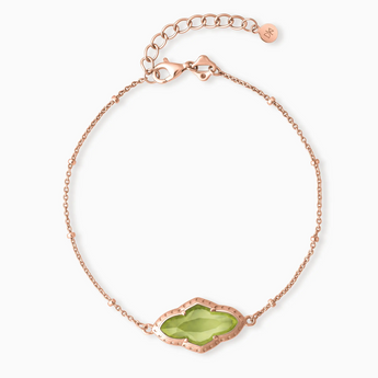 18KT Rose Gold Vermeil Flower Peridot Bezel Bracelet - Retro Charm Front View