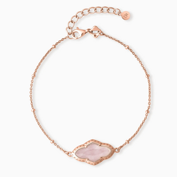 18KT Rose Gold Vermeil Flower Rose Quartz Bezel Bracelet - Retro Charm Front View