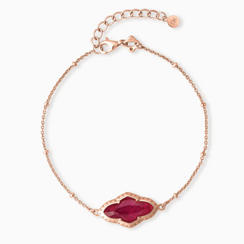 18KT Rose Gold Vermeil Flower Ruby Bezel Bracelet - Retro Charm Front View