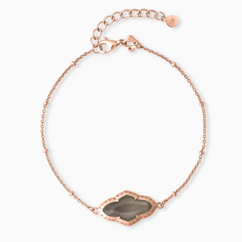 18KT Rose Gold Vermeil Flower Smoky Quartz Bezel Bracelet - Retro Charm Front View