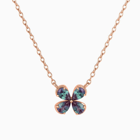 18KT Rose Gold Vermeil Four-Leaf Alexandrite Necklace - Lucky Quartet Front View