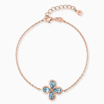 18KT Rose Gold Vermeil Four-Leaf Clover Aquamarine Bracelet - Fortune Wish Front View