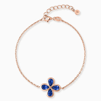 18KT Rose Gold Vermeil Four-Leaf Clover Blue Sapphire Bracelet - Fortune Wish Front View