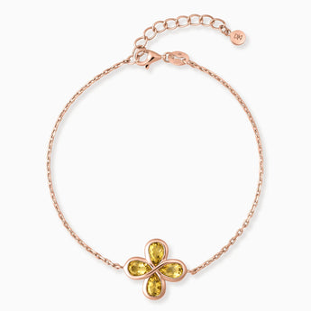 18KT Rose Gold Vermeil Four-Leaf Clover Citrine Bracelet - Fortune Wish Front View