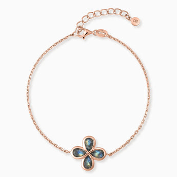 18KT Rose Gold Vermeil Four-Leaf Clover Labradorite Bracelet - Fortune Wish Front View