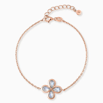 18KT Rose Gold Vermeil Four-Leaf Clover Moonstone Bracelet - Fortune Wish Front View