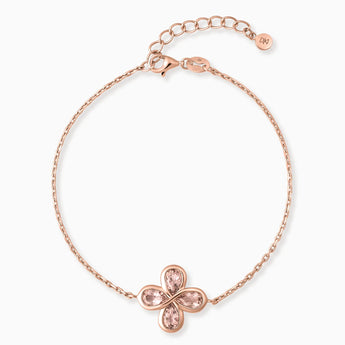 18KT Rose Gold Vermeil Four-Leaf Clover Morganite Bracelet - Fortune Wish Front View