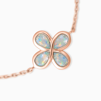 18KT Rose Gold Vermeil Four Leaf Clover Opal Bracelet Fortune Wish Detail View