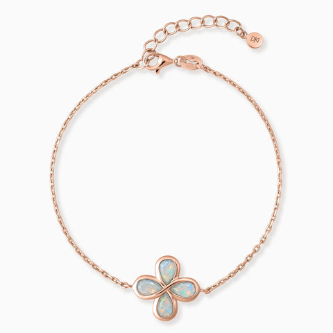 18KT Rose Gold Vermeil Four-Leaf Clover Opal Bracelet - Fortune Wish Front View