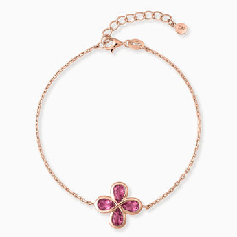 18KT Rose Gold Vermeil Four-Leaf Clover Pink Tourmaline Bracelet - Fortune Wish Front View