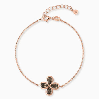 18KT Rose Gold Vermeil Four-Leaf Clover Smoky Quartz Bracelet - Fortune Wish Front View