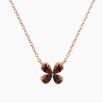18KT Rose Gold Vermeil Four-Leaf Garnet Necklace - Lucky Quartet Front View