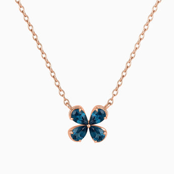 18KT Rose Gold Vermeil Four-Leaf London Blue Topaz Necklace - Lucky Quartet Front View