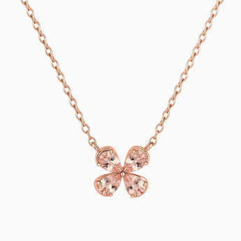 18KT Rose Gold Vermeil Four-Leaf Morganite Necklace - Lucky Quartet Front View