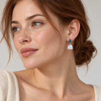 18KT Rose Gold Vermeil Freeform Alexandrite & Moonstone Stud Earrings - Linked Fate Model Shot