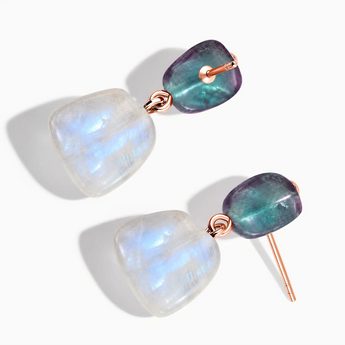 18KT Rose Gold Vermeil Freeform Alexandrite & Moonstone Stud Earrings - Linked Fate Side View