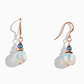 18KT Rose Gold Vermeil Freeform Alexandrite & Opal Dangle Earrings - Woven Duet Front View