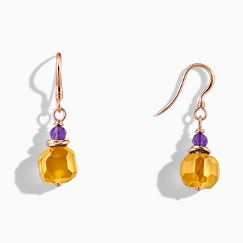 18KT Rose Gold Vermeil Freeform Amethyst & Citrine Dangle Earrings - Woven Duet Front View