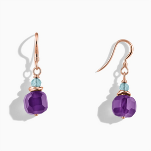 18KT Rose Gold Vermeil Freeform Aquamarine & Amethyst Dangle Earrings - Woven Duet Front View