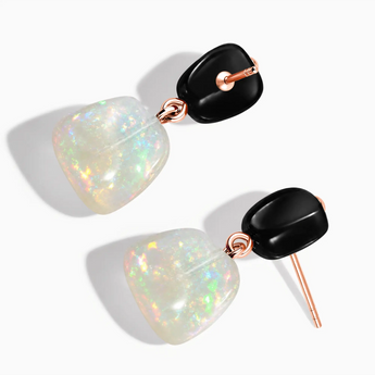 18KT Rose Gold Vermeil Freeform Black Onyx & Opal Stud Earrings - Linked Fate Side View