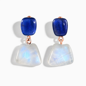 18KT Rose Gold Vermeil Freeform Blue Sapphire & Moonstone Stud Earrings - Linked Fate Front View