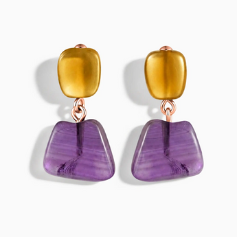 18KT Rose Gold Vermeil Freeform Citrine & Amethyst Stud Earrings - Linked Fate Front View
