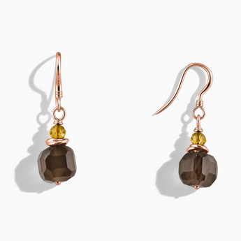 18KT Rose Gold Vermeil Freeform Citrine & Smoky Quartz Dangle Earrings - Woven Duet Front View