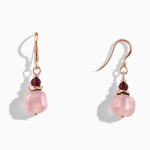 18KT Rose Gold Vermeil Freeform Garnet & Rose Quartz Dangle Earrings - Woven Duet Front View