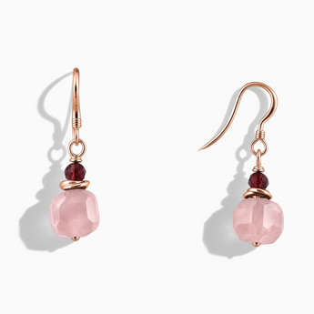 18KT Rose Gold Vermeil Freeform Garnet & Rose Quartz Dangle Earrings - Woven Duet Front View