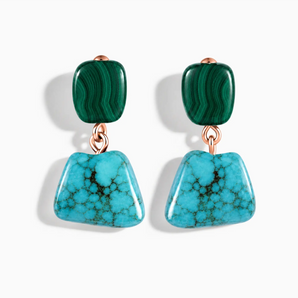 18KT Rose Gold Vermeil Freeform Malachite & Turquoise Stud Earrings - Linked Fate Front View