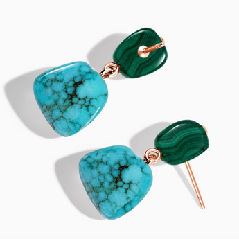 18KT Rose Gold Vermeil Freeform Malachite & Turquoise Stud Earrings - Linked Fate Side View