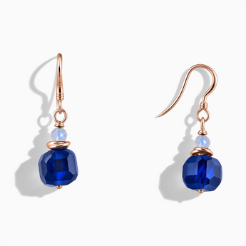 18KT Rose Gold Vermeil Freeform Moonstone & Blue Sapphire Dangle Earrings - Woven Duet Front View